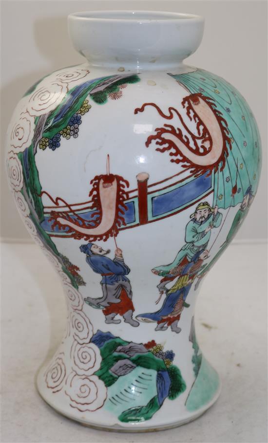 A Chinese famille verte baluster vase, late 19th century, 33cm